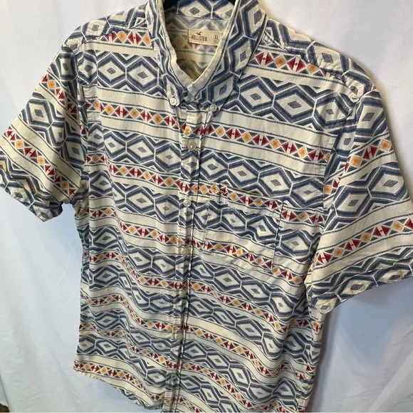 Hollister California Aztec Short Cuffed Sleeve Button Down Shirt Teen XL Tribal - Picture 2 of 14